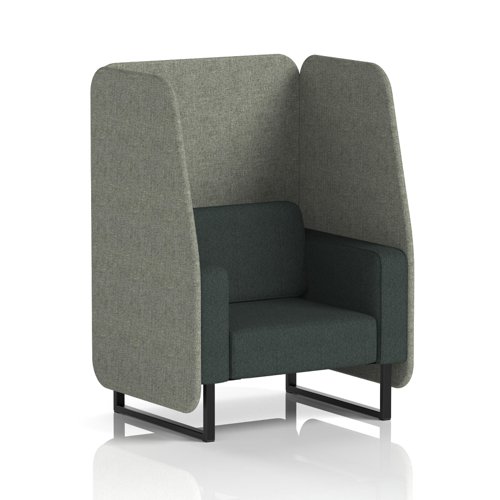Brixworth 1 Seater Open Booth With Black Legs In Rivet Fabric - Vitreous Panels And Charcoal Sofa