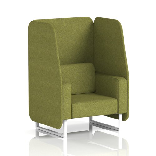 Brixworth 1 Seater Open Booth With White Legs In Rivet Fabric - Olive Panels And Sofa