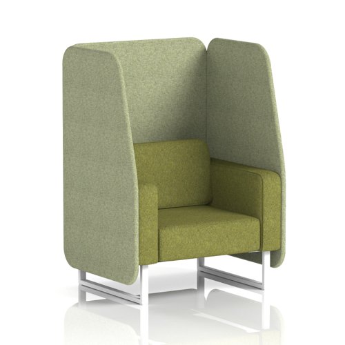 Brixworth 1 Seater Open Booth With White Legs In Rivet Fabric - Burnish Panels And Olive Sofa