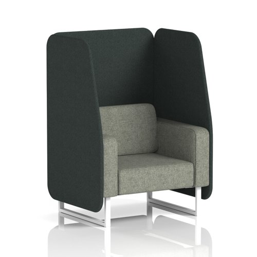 Brixworth 1 Seater Open Booth With White Legs In Rivet Fabric - Charcoal Panels And Vitreous Sofa