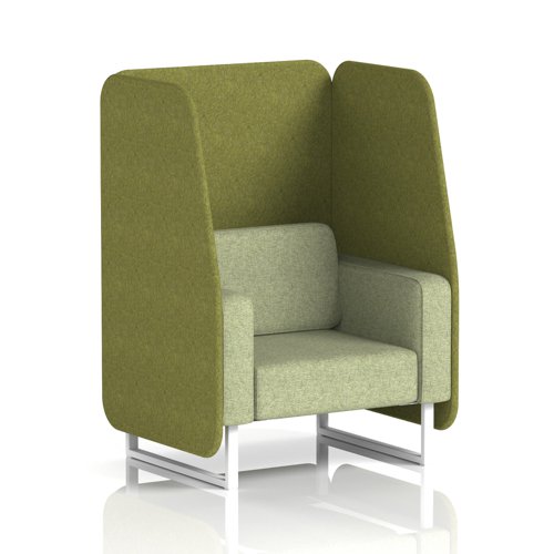 Brixworth 1 Seater Open Booth With White Legs In Rivet Fabric - Olive Panels And Burnish Sofa