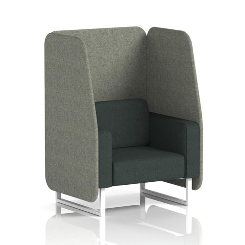 Brixworth 1 Seater Open Booth With White Legs In Rivet Fabric - Vitreous Panels And Charcoal Sofa