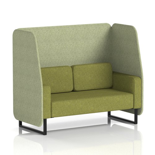 Brixworth 2 Seater Open Booth With Black Legs In Rivet Fabric - Burnish Panels And Olive Sofa
