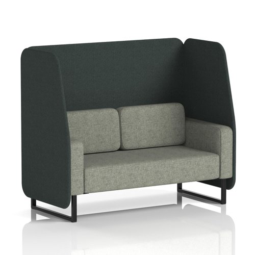 Brixworth 2 Seater Open Booth With Black Legs In Rivet Fabric - Charcoal Panels And Vitreous Sofa