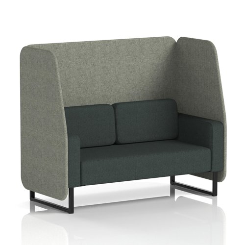 Brixworth 2 Seater Open Booth With Black Legs In Rivet Fabric - Vitreous Panels And Charcoal Sofa