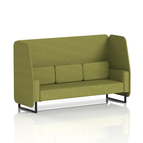 Brixworth 3 Seater Open Booth With Black Legs In Rivet Fabric - Olive Panels And Sofa