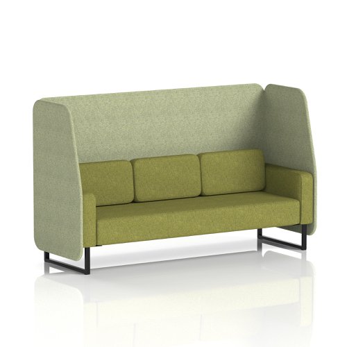 Brixworth 3 Seater Open Booth With Black Legs In Rivet Fabric - Burnish Panels And Olive Sofa