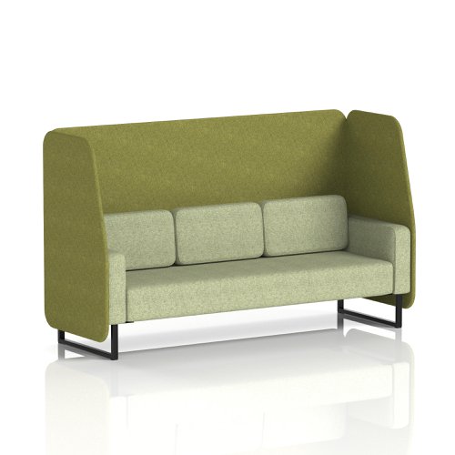 Brixworth 3 Seater Open Booth With Black Legs In Rivet Fabric - Olive Panels And Burnish Sofa