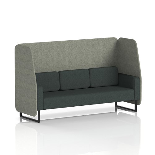 Brixworth 3 Seater Open Booth With Black Legs In Rivet Fabric - Vitreous Panels And Charcoal Sofa