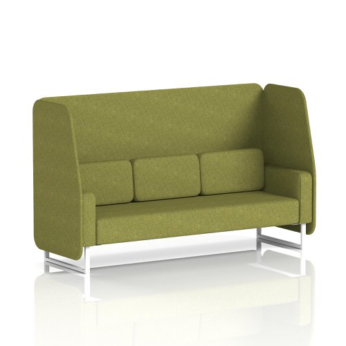 Brixworth 3 Seater Open Booth With White Legs In Rivet Fabric - Olive Panels And Sofa