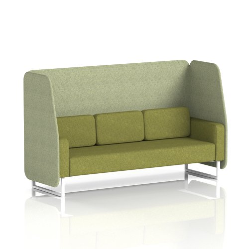 Brixworth 3 Seater Open Booth With White Legs In Rivet Fabric - Burnish Panels And Olive Sofa