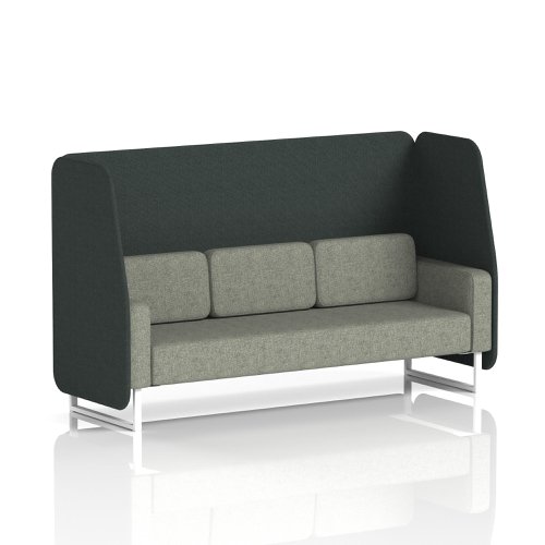 Brixworth 3 Seater Open Booth With White Legs In Rivet Fabric - Charcoal Panels And Vitreous Sofa