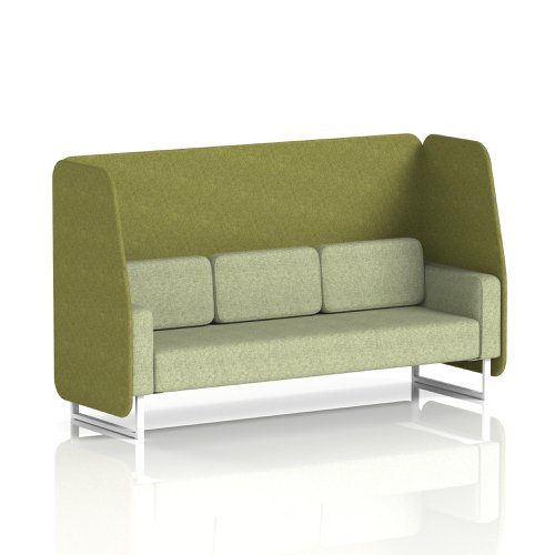 Brixworth 3 Seater Open Booth With White Legs In Rivet Fabric - Olive Panels And Burnish Sofa