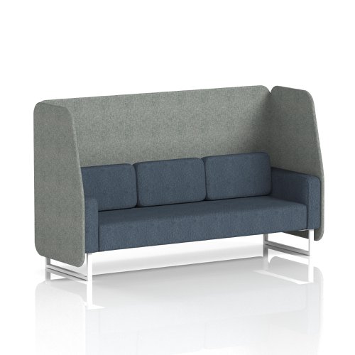 Brixworth 3 Seater Open Booth With White Legs In Rivet Fabric - Prime Panels And Crucible Sofa