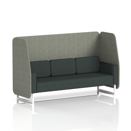 Brixworth 3 Seater Open Booth With White Legs In Rivet Fabric - Vitreous Panels And Charcoal Sofa