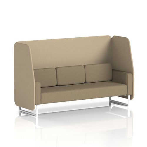 Brixworth 3 Seater Open Booth With White Legs In Main Line Flax Fabric - Upminster Panels And Bank Sofa