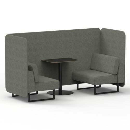 Brixworth 2 Seater Bench Booth With Black Legs And Black Table With Black Leg In Rivet Fabric Vitreous Panels And Sofa