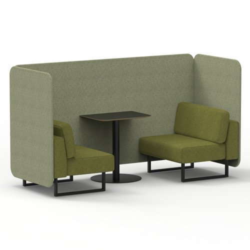 Brixworth 2 Seater Bench Booth With Black Legs And Black Table With Black Leg In Rivet Fabric - Burnish Panels And Olive Sofa