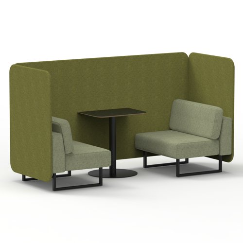 Brixworth 2 Seater Bench Booth With Black Legs And Black Table With Black Leg In Rivet Fabric Olive Panels And Burnish Sofa
