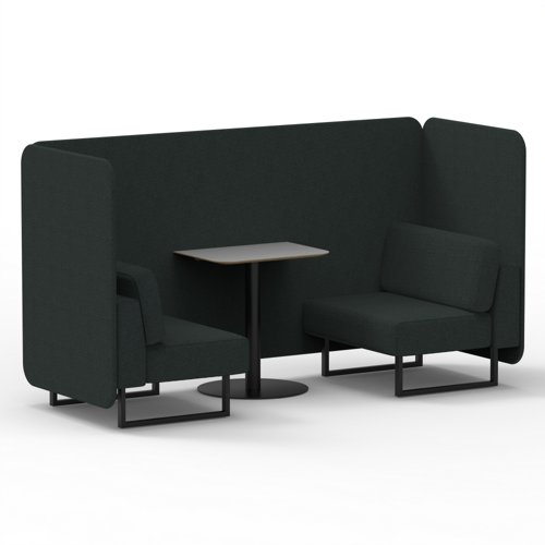 Brixworth 2 Seater Bench Booth With Black Legs And Grey Table With Black Leg In Rivet Fabric Charcoal Panels And Sofa