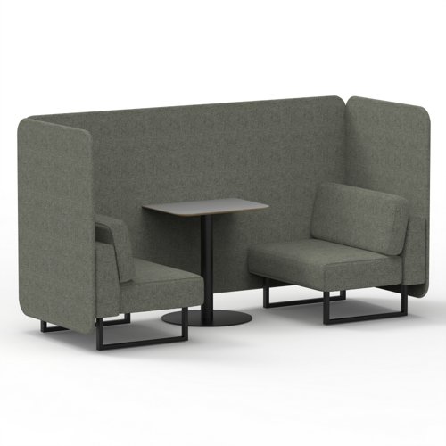 Brixworth 2 Seater Bench Booth With Black Legs And Grey Table With Black Leg In Rivet Fabric Vitreous Panels And Sofa