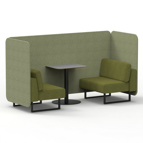 Brixworth 2 Seater Bench Booth With Black Legs And Grey Table With Black Leg In Rivet Fabric Burnish Panels And Olive Sofa