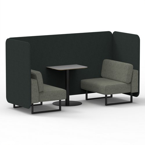 Brixworth 2 Seater Bench Booth With Black Legs And Grey Table With Black Leg In Rivet Fabric Charcoal Panels And Vitreous Sofa