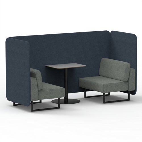 Brixworth 2 Seater Bench Booth With Black Legs And Grey Table With Black Leg In Rivet Fabric Crucible Panels And Prime Sofa