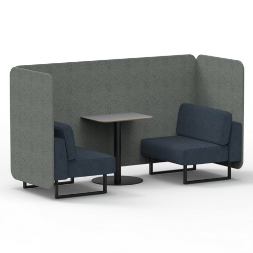 Brixworth 2 Seater Bench Booth With Black Legs And Grey Table With Black Leg In Rivet Fabric Vitreous Panels And Charcoal Sofa
