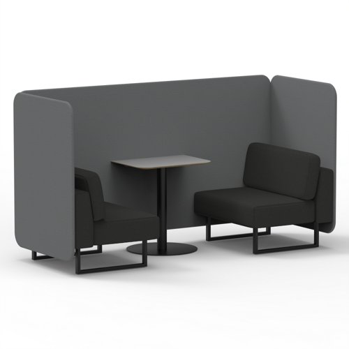 Brixworth 2 Seater Bench Booth With Black Legs And Grey Table With Black Leg In Synergy Fabric Partner Panels And Mix Sofa
