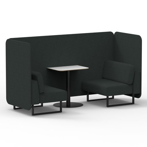 Brixworth 2 Seater Bench Booth With Black Legs And White Table With Black Leg In Rivet Fabric Charcoal Panels And Sofa