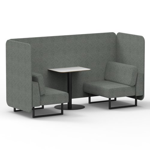 Brixworth 2 Seater Bench Booth With Black Legs And White Table With Black Leg In Rivet Fabric Prime Panels And Sofa