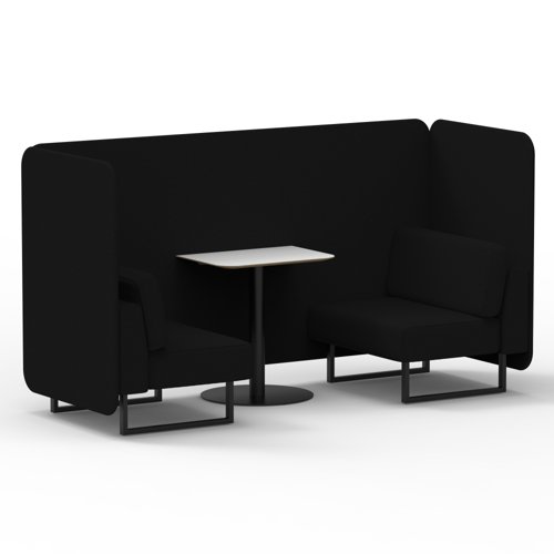 Brixworth 2 Seater Bench Booth With Black Legs And White Table With Black Leg In X2 Fabric Diameter Panels And Sofa