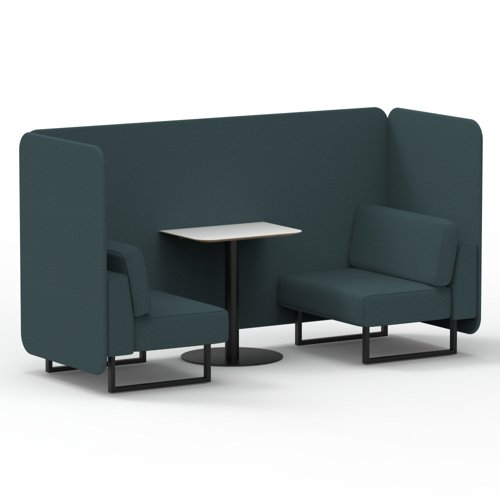 Brixworth 2 Seater Bench Booth With Black Legs And White Table With Black Leg In X2 Fabric Polygon Panels And Sofa