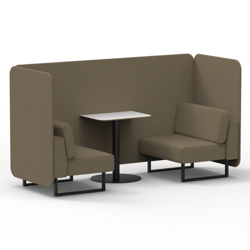 Brixworth 2 Seater Bench Booth With Black Legs And White Table With Black Leg In Main Line Flax Fabric Bank Panels And Sofa