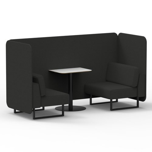Brixworth 2 Seater Bench Booth With Black Legs And White Table With Black Leg In Synergy Fabric Mix Panels And Sofa