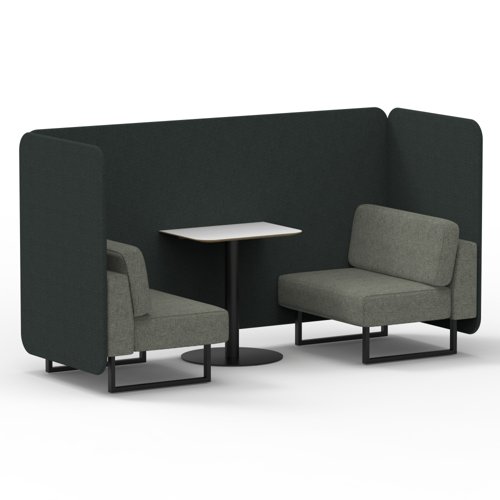Brixworth 2 Seater Bench Booth With Black Legs And White Table With Black Leg In Rivet Fabric Charcoal Panels And Vitreous Sofa Brixworth 2 Seater Bench Booth With Black Legs And White Table With Black Leg In Rivet Fabric Charcoal Panels And Vitreous Sofa