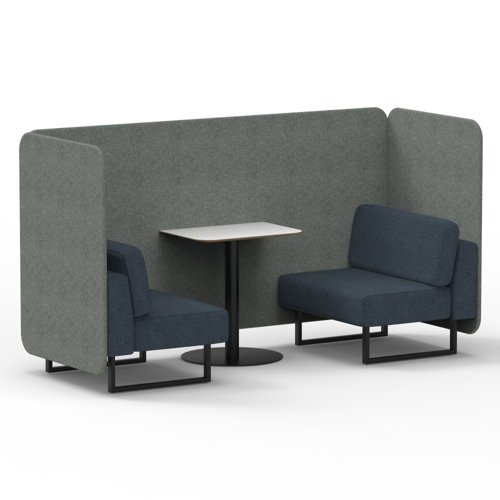 Brixworth 2 Seater Bench Booth With Black Legs And White Table With Black Leg In Rivet Fabric Prime Panels And Crucible Sofa