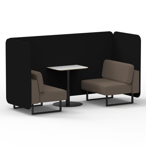Brixworth 2 Seater Bench Booth With Black Legs And White Table With Black Leg In X2 Fabric - Diameter Panels And Theory Sofa