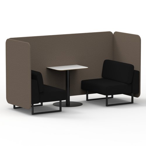 Brixworth 2 Seater Bench Booth With Black Legs And White Table With Black Leg In X2 Fabric Theory Panels And Diameter Sofa