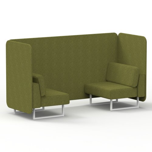 Brixworth 2 Seater Bench Booth With White Legs In Rivet Fabric - Olive Panels And Sofa