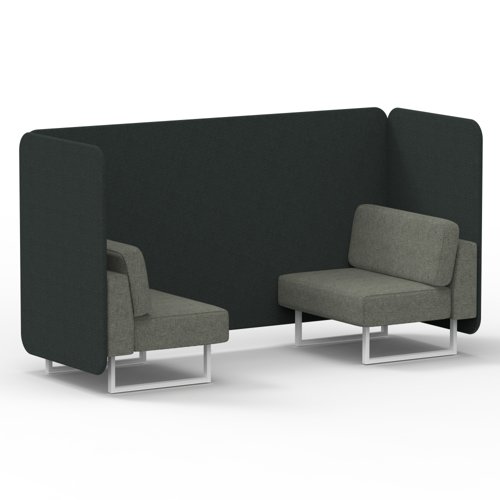 Brixworth 2 Seater Bench Booth With White Legs In Rivet Fabric - Charcoal Panels And Vitreous Sofa