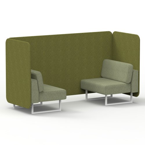 Brixworth 2 Seater Bench Booth With White Legs In Rivet Fabric - Olive Panels And Burnish Sofa