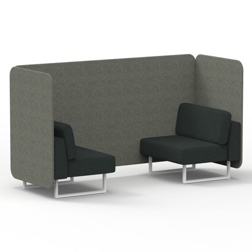 Brixworth 2 Seater Bench Booth With White Legs In Rivet Fabric Vitreous Panels And Charcoal Sofa