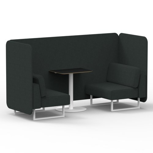Brixworth 2 Seater Bench Booth With White Legs And Black Table With White Leg In Rivet Fabric Charcoal Panels And Sofa