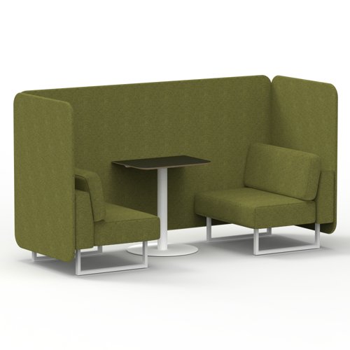 Brixworth 2 Seater Bench Booth With White Legs And Black Table With White Leg In Rivet Fabric Olive Panels And Sofa Brixworth 2 Seater Bench Booth With White Legs And Black Table With White Leg In Rivet Fabric Olive Panels And Sofa