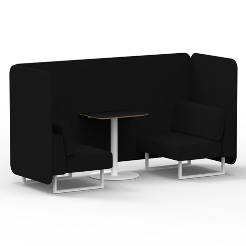 Brixworth 2 Seater Bench Booth With White Legs And Black Table With White Leg In X2 Fabric Diameter Panels And Sofa