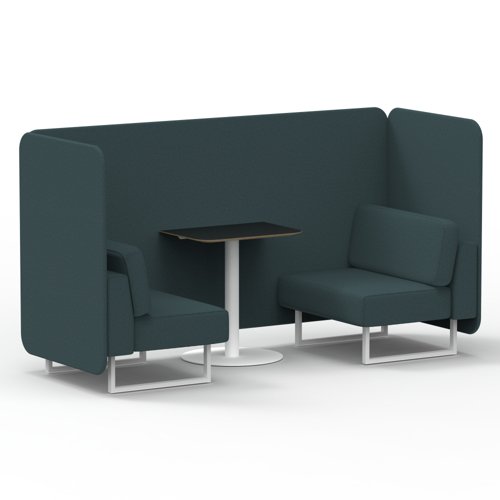 Brixworth 2 Seater Bench Booth With White Legs And Black Table With White Leg In X2 Fabric Polygon Panels And Sofa