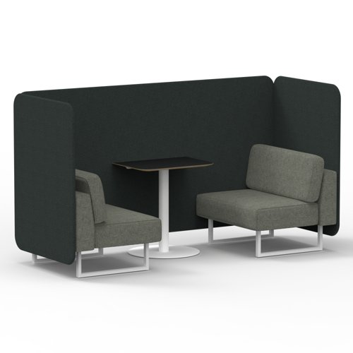 Brixworth 2 Seater Bench Booth With White Legs And Black Table With White Leg In Rivet Fabric Charcoal Panels And Vitreous Sofa