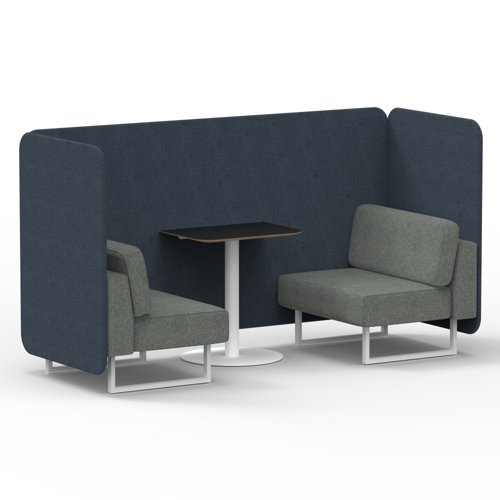 Brixworth 2 Seater Bench Booth With White Legs And Black Table With White Leg In Rivet Fabric Crucible Panels And Prime Sofa